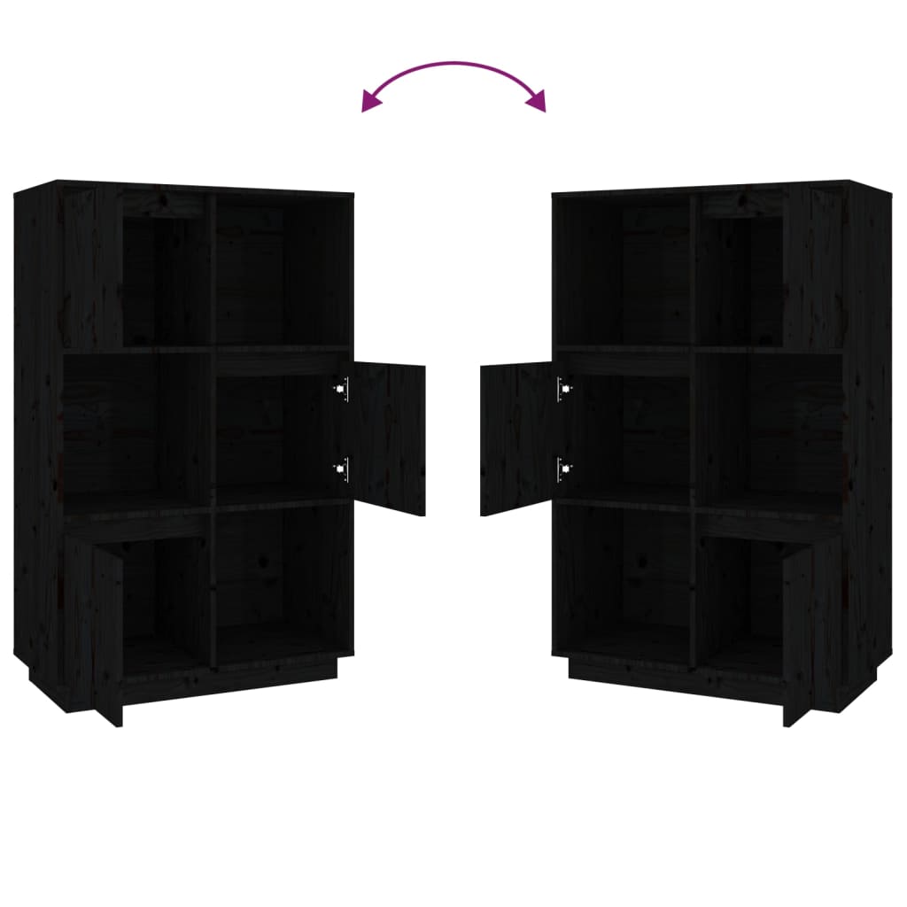 Hoge Kast 74X35X117 Cm Massief Grenenhout Zwart