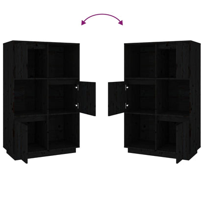 Hoge Kast 74X35X117 Cm Massief Grenenhout Zwart