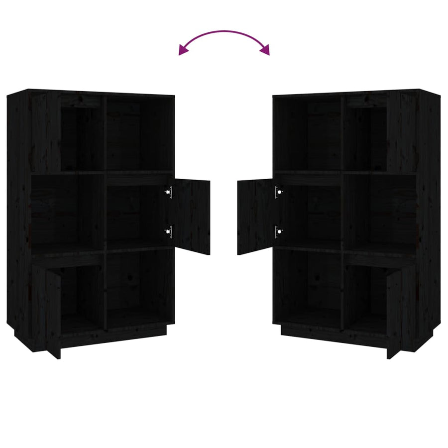Hoge Kast 74X35X117 Cm Massief Grenenhout Zwart