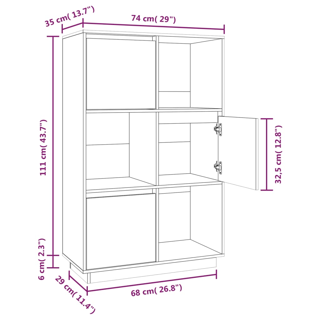 Hoge Kast 74X35X117 Cm Massief Grenenhout Zwart