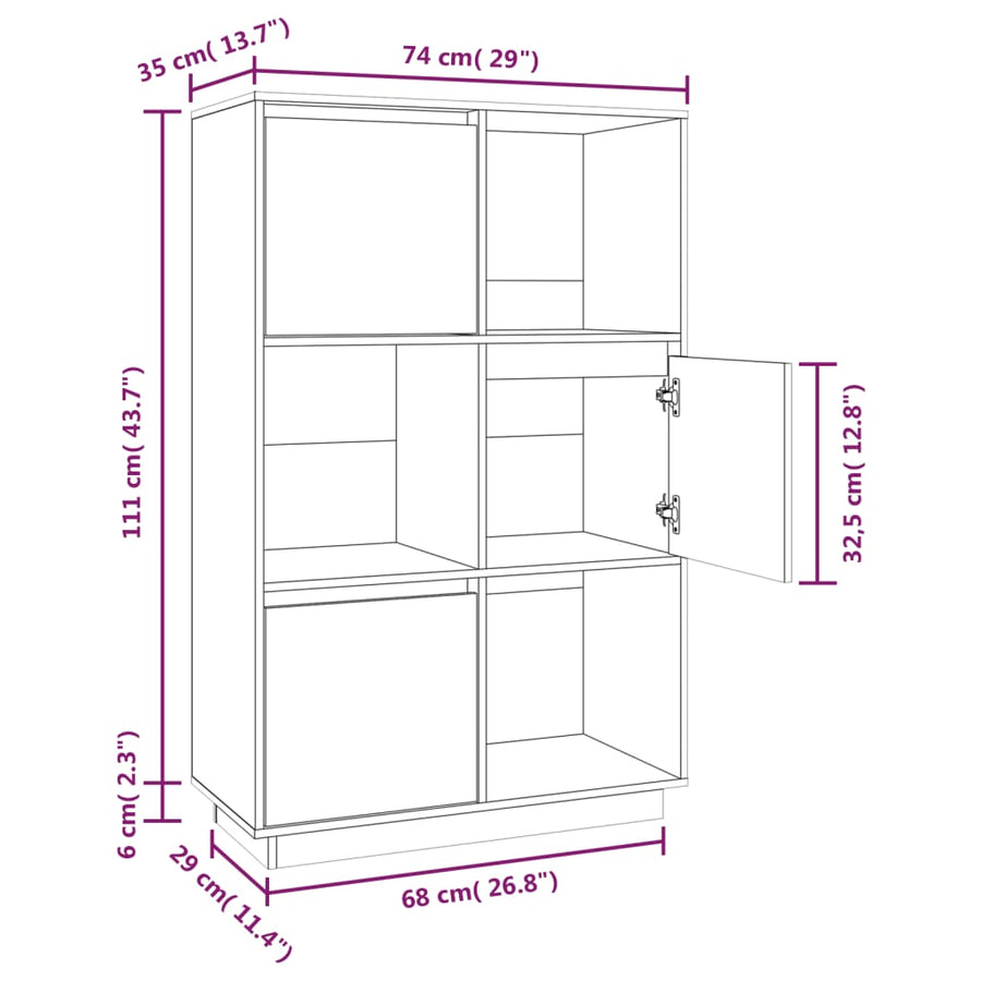 Hoge Kast 74X35X117 Cm Massief Grenenhout Zwart