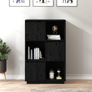 Hoge kast 74x35x117 cm massief grenenhout zwart