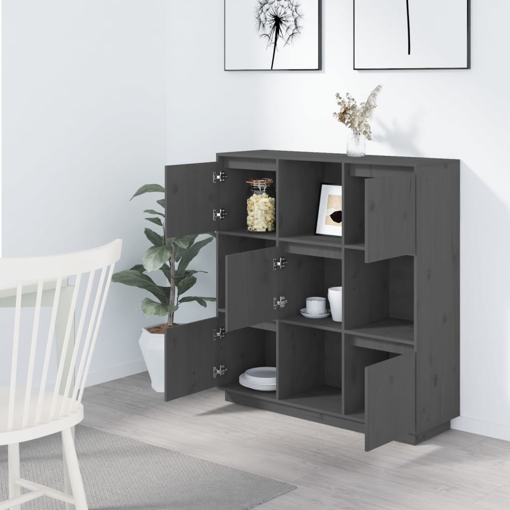 Hoge Kast 110,5X35X117 Cm Massief Grenenhout Grijs