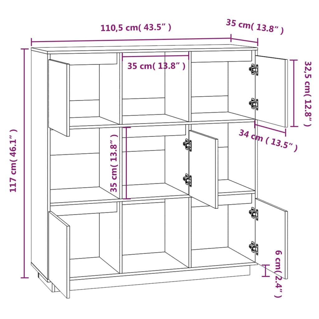 Hoge Kast 110,5X35X117 Cm Massief Grenenhout Grijs