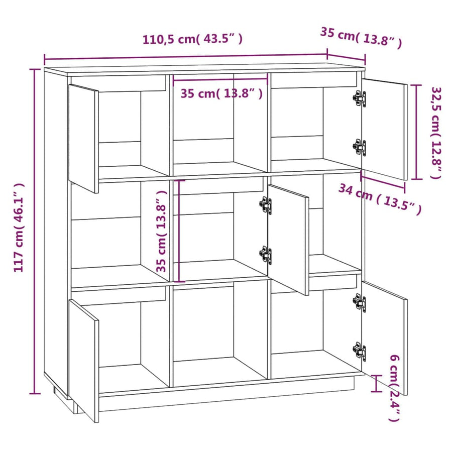 Hoge Kast 110,5X35X117 Cm Massief Grenenhout Grijs