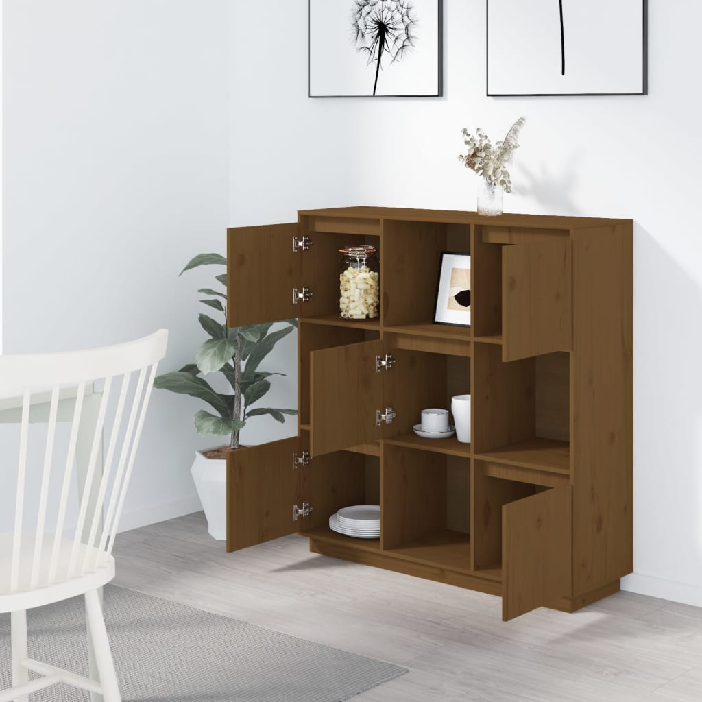 Hoge Kast 110,5X35X117 Cm Massief Grenenhout Honingbruin