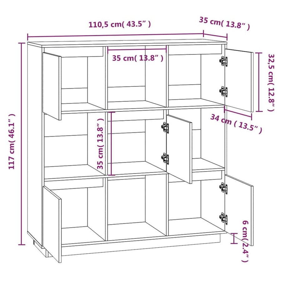 Hoge Kast 110,5X35X117 Cm Massief Grenenhout Honingbruin