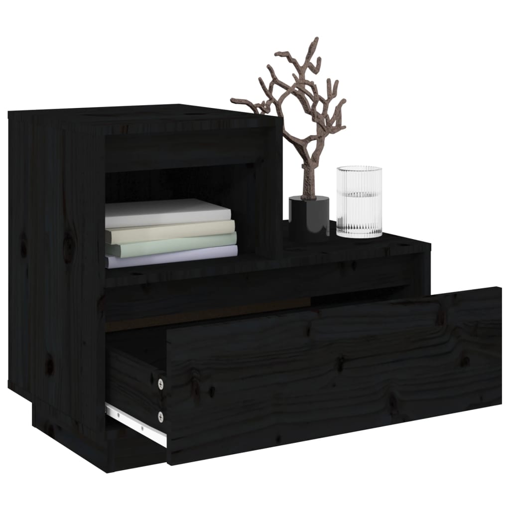 Nachtkastjes 2 St 60X34X51 Cm Massief Grenenhout Zwart