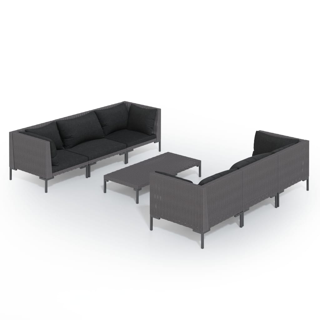 7-delige Loungeset met kussens poly rattan donkergrijs