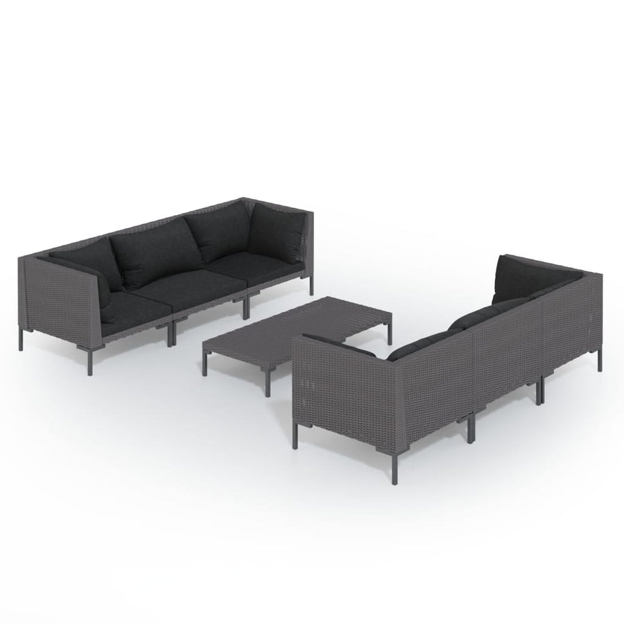 7-delige Loungeset met kussens poly rattan donkergrijs