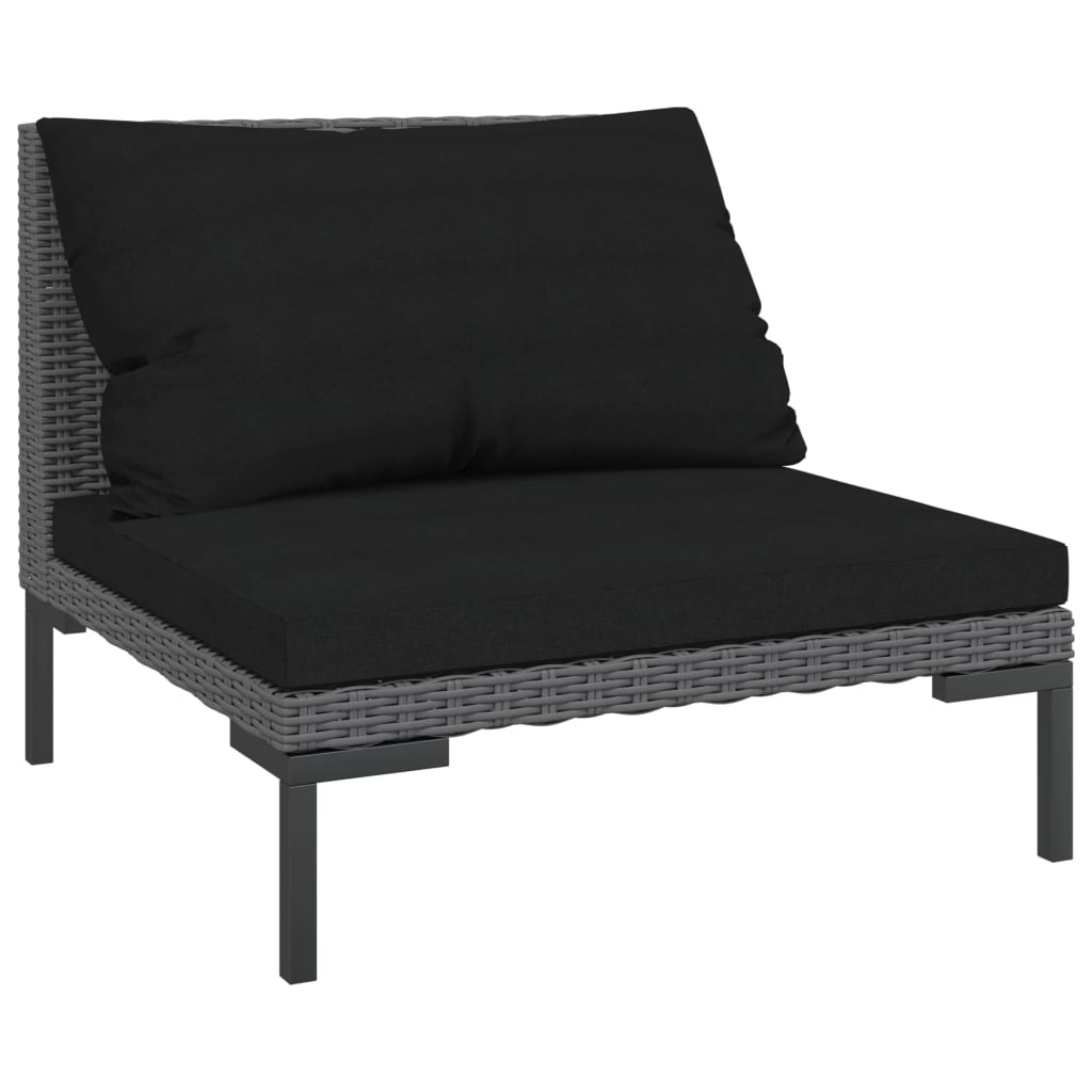7-delige Loungeset met kussens poly rattan donkergrijs