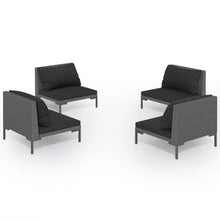 4-Delige Loungeset Met Kussens Poly Rattan Donkergrijs 4x midden