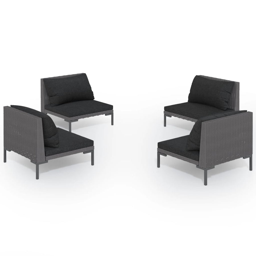 4-Delige Loungeset Met Kussens Poly Rattan Donkergrijs 4x midden