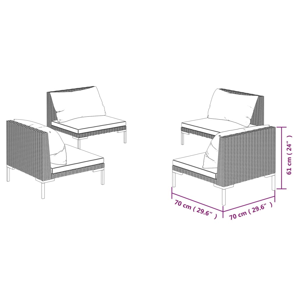 4-Delige Loungeset Met Kussens Poly Rattan Donkergrijs 4x midden