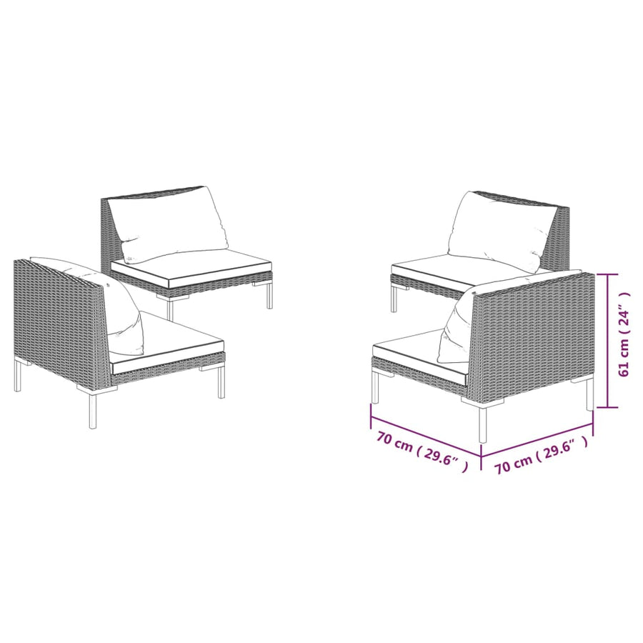 4-Delige Loungeset Met Kussens Poly Rattan Donkergrijs 4x midden