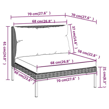 4-Delige Loungeset Met Kussens Poly Rattan Donkergrijs 4x midden