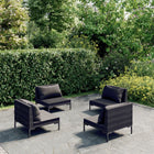 4-Delige Loungeset Met Kussens Poly Rattan Donkergrijs 4x midden