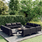 13-Delige Loungeset Met Kussens Poly Rattan Donkergrijs 12x midden + Tafel