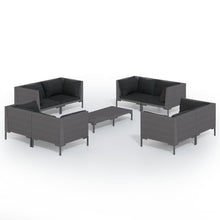 9-delige Loungeset met kussens poly rattan donkergrijs