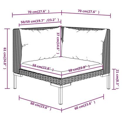 9-delige Loungeset met kussens poly rattan donkergrijs