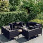 9-Delige Loungeset Met Kussens Poly Rattan Donkergrijs 8x hoek + Tafel