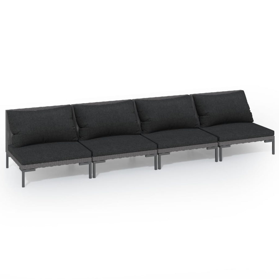 4-Delige Loungeset Met Kussens Poly Rattan Donkergrijs 4x midden