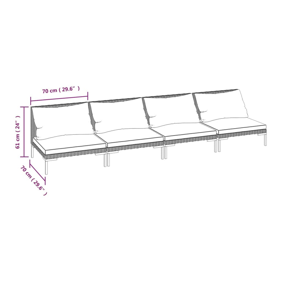 4-Delige Loungeset Met Kussens Poly Rattan Donkergrijs 4x midden