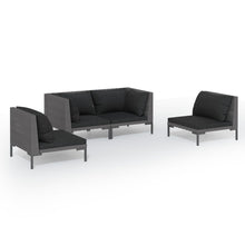 4-delige Loungeset met kussens poly rattan donkergrijs