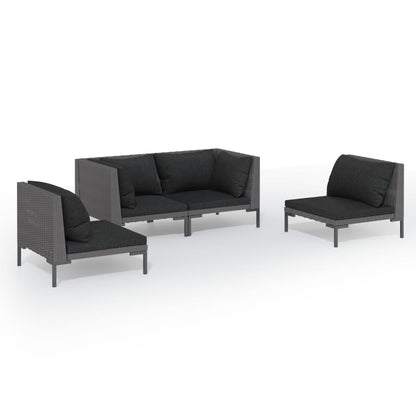 4-delige Loungeset met kussens poly rattan donkergrijs
