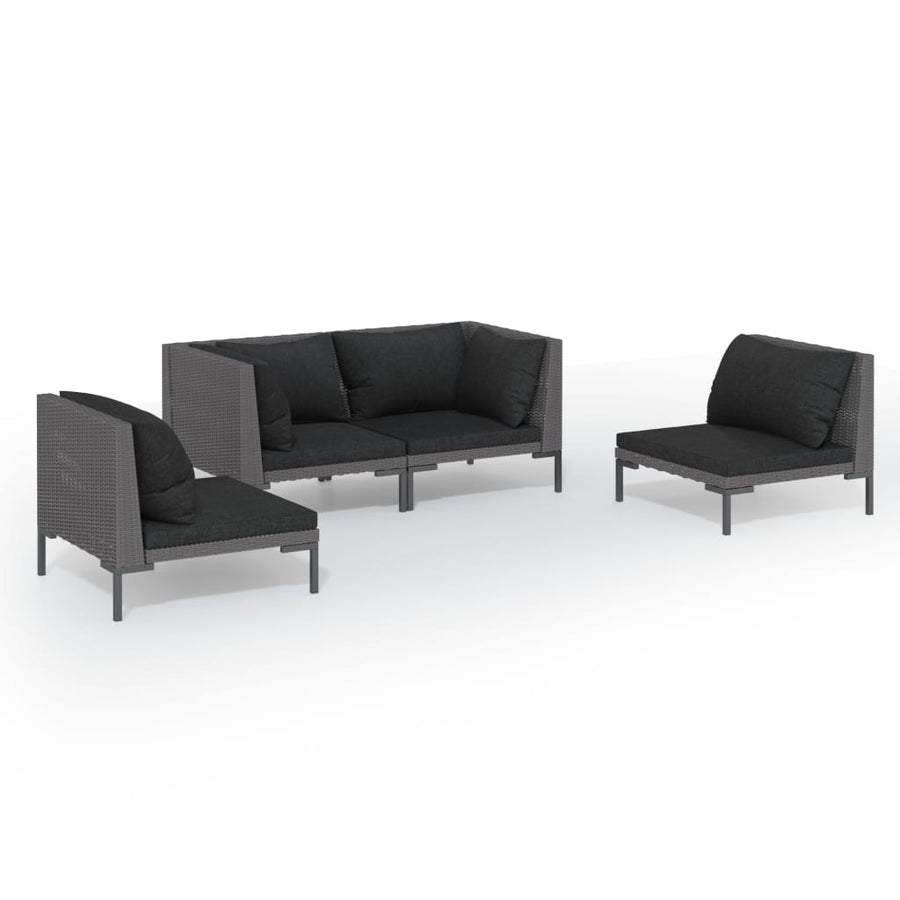 4-delige Loungeset met kussens poly rattan donkergrijs