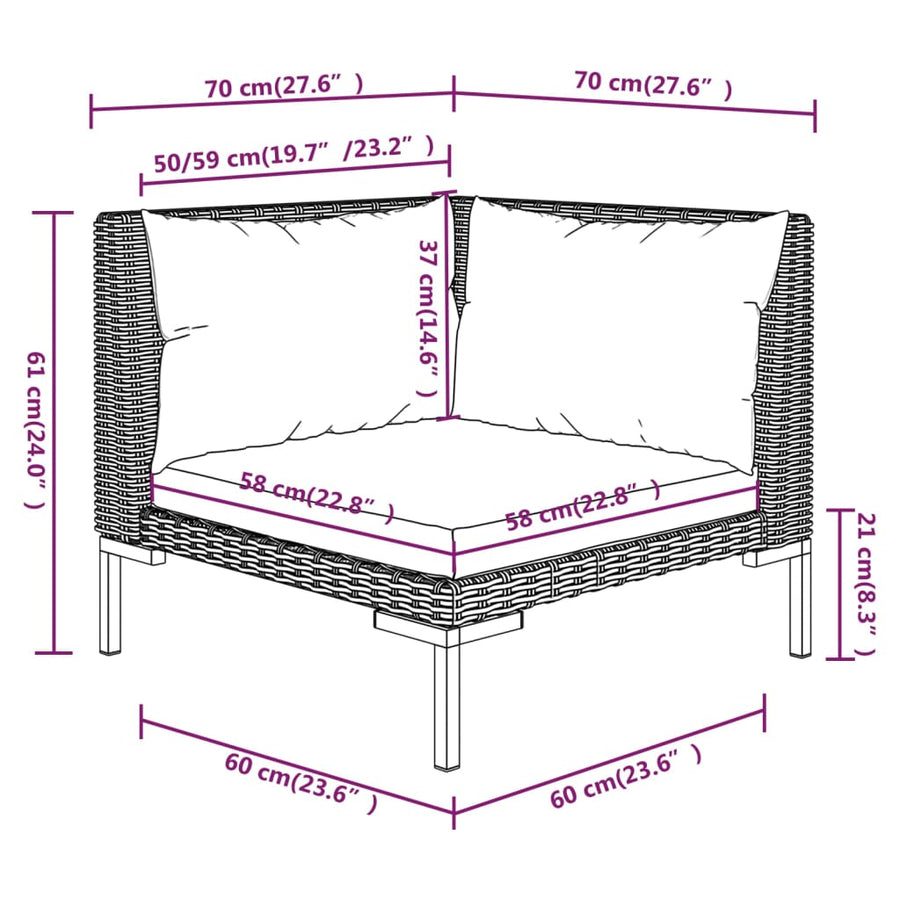 4-delige Loungeset met kussens poly rattan donkergrijs