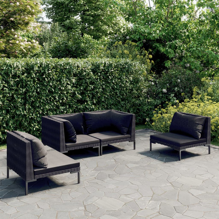 4-delige Loungeset met kussens poly rattan donkergrijs