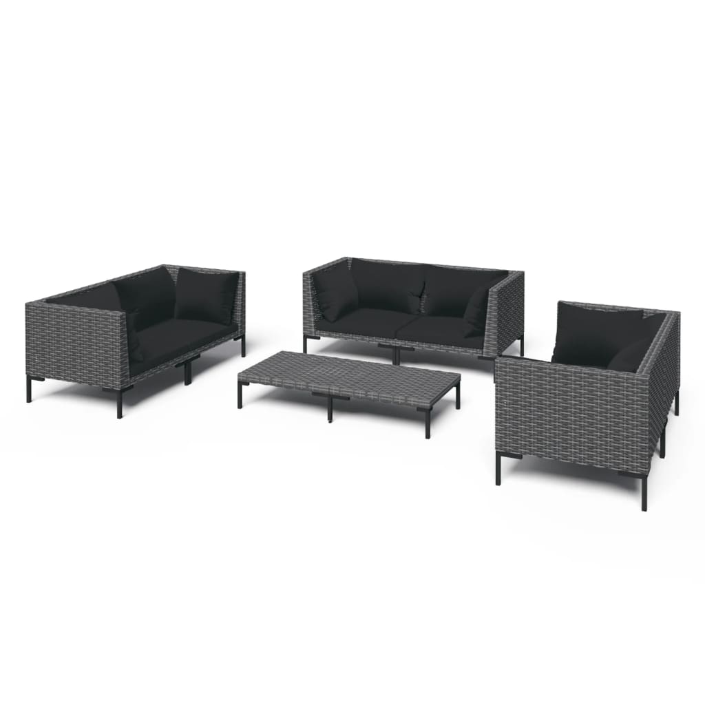 7-Delige Loungeset Met Kussens Poly Rattan Donkergrijs 1
