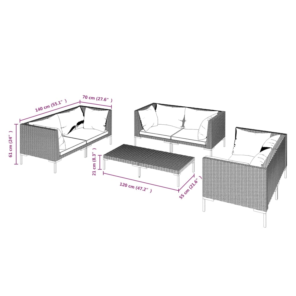 7-Delige Loungeset Met Kussens Poly Rattan Donkergrijs 1