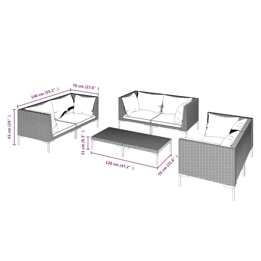 7-Delige Loungeset Met Kussens Poly Rattan Donkergrijs 1