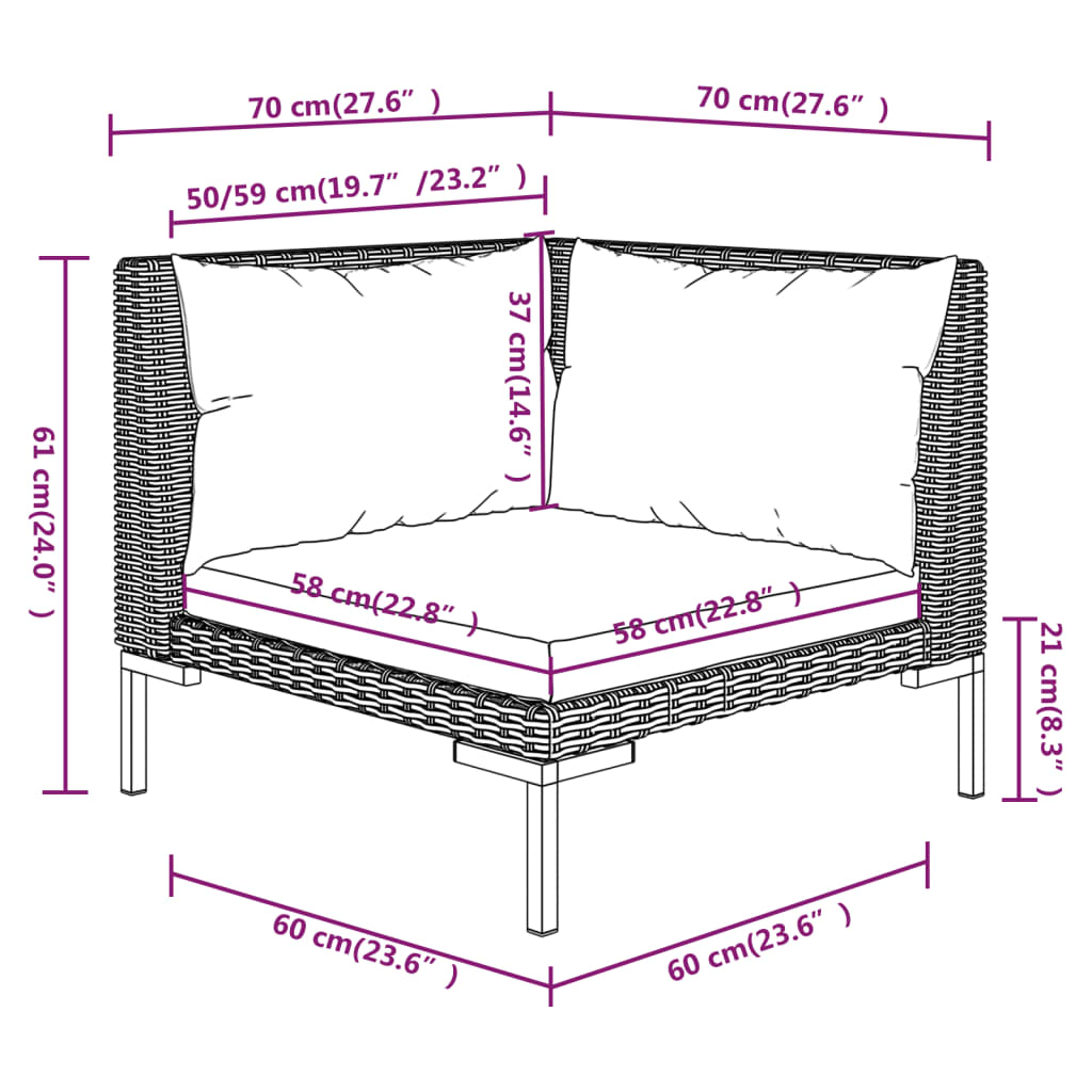 7-Delige Loungeset Met Kussens Poly Rattan Donkergrijs 1