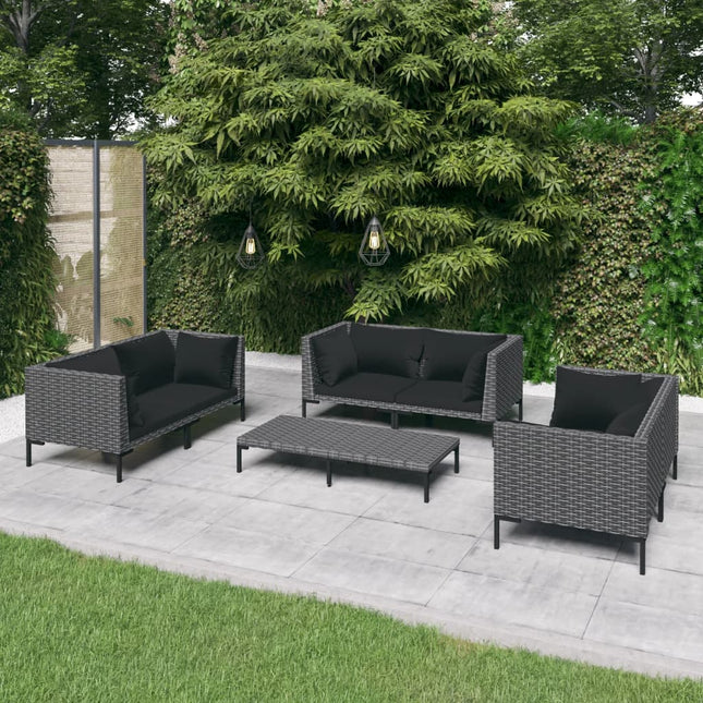 7-Delige Loungeset Met Kussens Poly Rattan Donkergrijs 6x hoek + Tafel