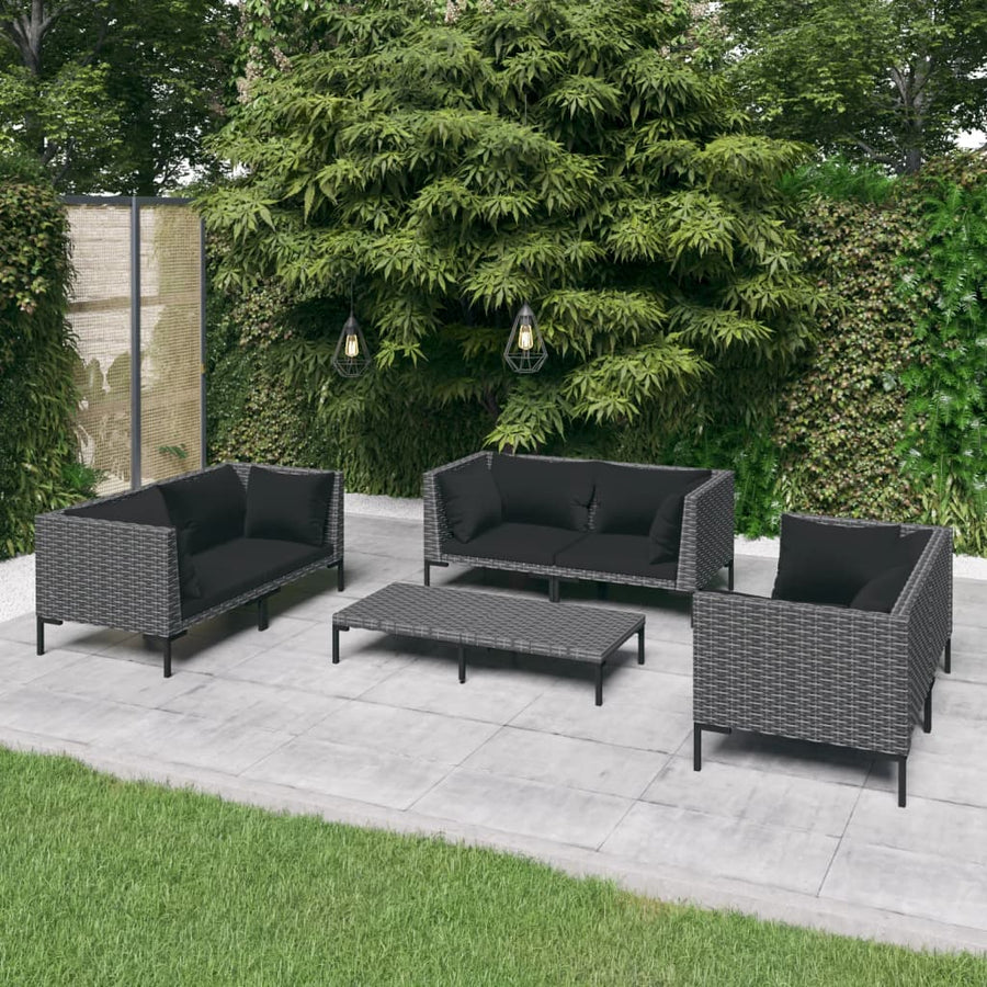 7-Delige Loungeset Met Kussens Poly Rattan Donkergrijs 1