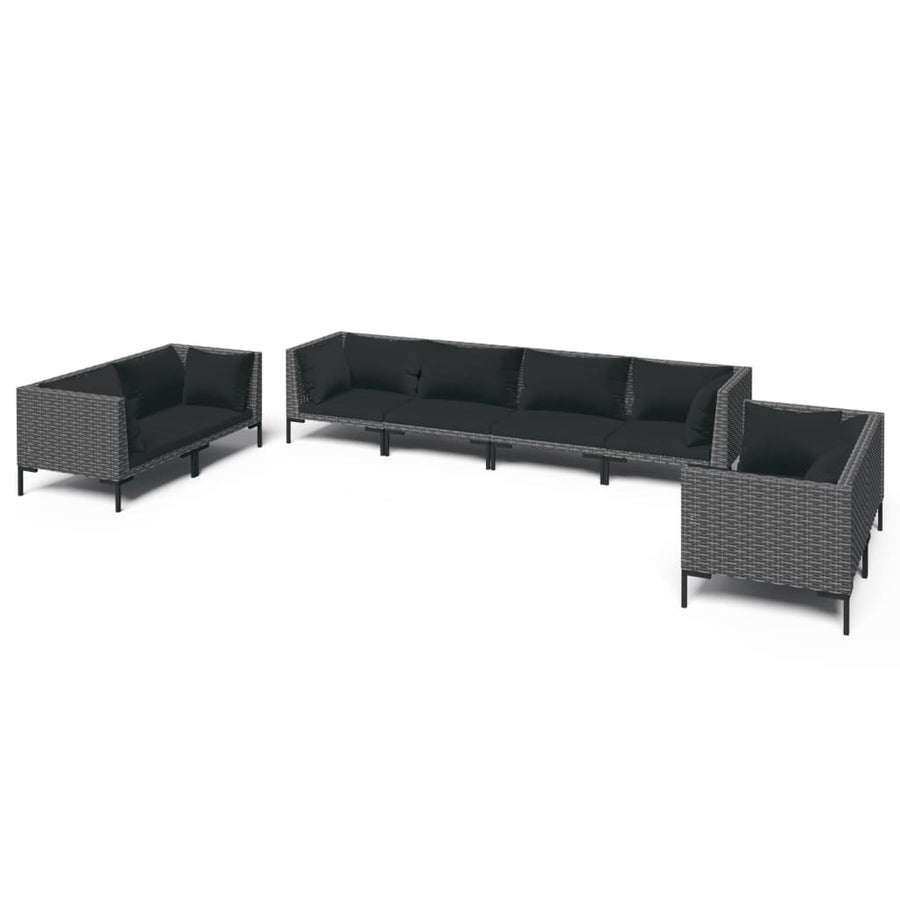 8-delige Loungeset met kussens poly rattan donkergrijs