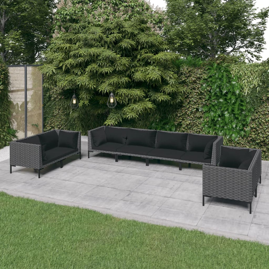8-delige Loungeset met kussens poly rattan donkergrijs