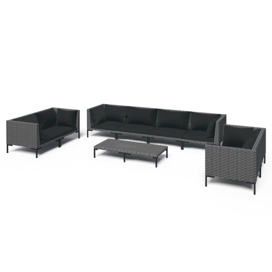 9-delige Loungeset met kussens poly rattan donkergrijs