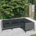 4-Delige Loungeset Met Kussens Poly Rattan Donkergrijs 3x hoek + midden