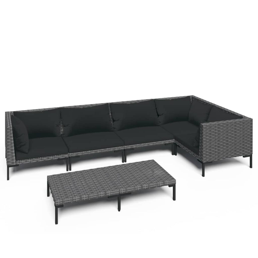 6-delige Loungeset met kussens poly rattan donkergrijs