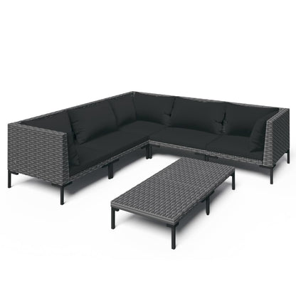 6-delige Loungeset met kussens poly rattan donkergrijs