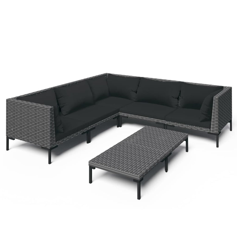 6-delige Loungeset met kussens poly rattan donkergrijs