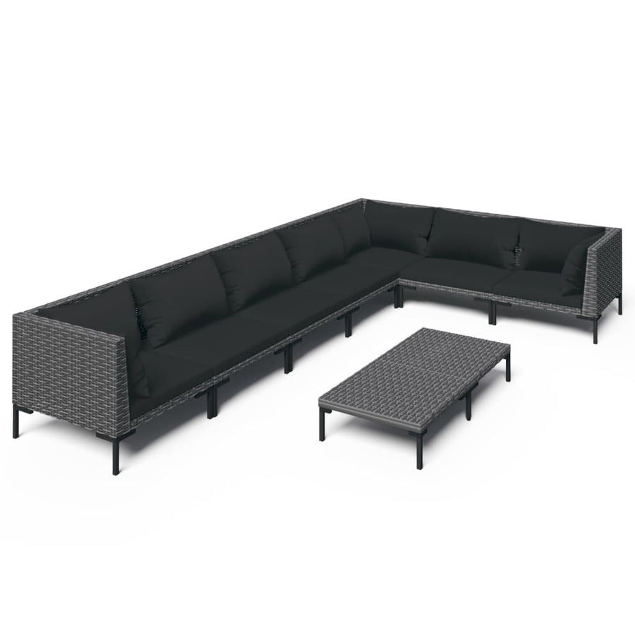 8-delige Loungeset met kussens poly rattan donkergrijs