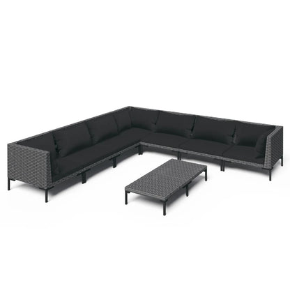 8-delige Loungeset met kussens poly rattan donkergrijs