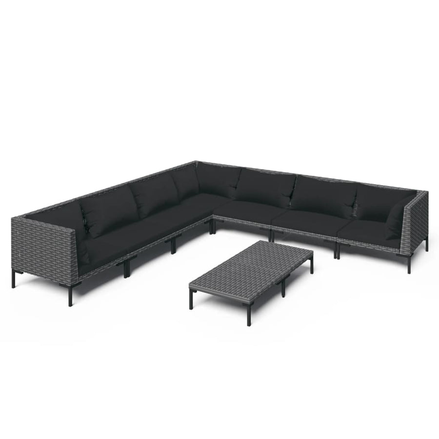 8-delige Loungeset met kussens poly rattan donkergrijs
