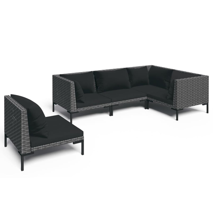 5-delige Loungeset met kussens poly rattan donkergrijs