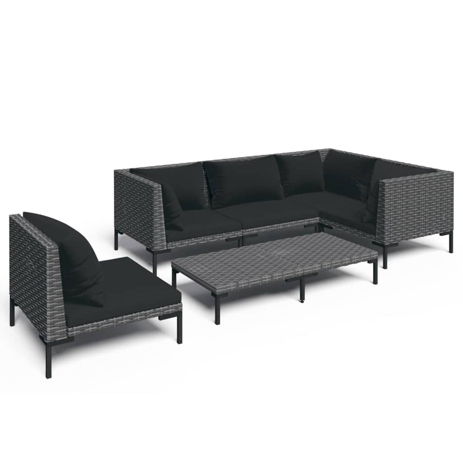 6-delige Loungeset met kussens poly rattan donkergrijs